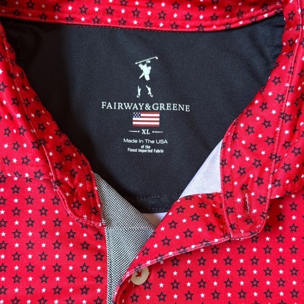 Fairway & Greene Polo Shirt Mens Red Star Print Patriotic Golf Top SIZE XL - Picture 3 of 6